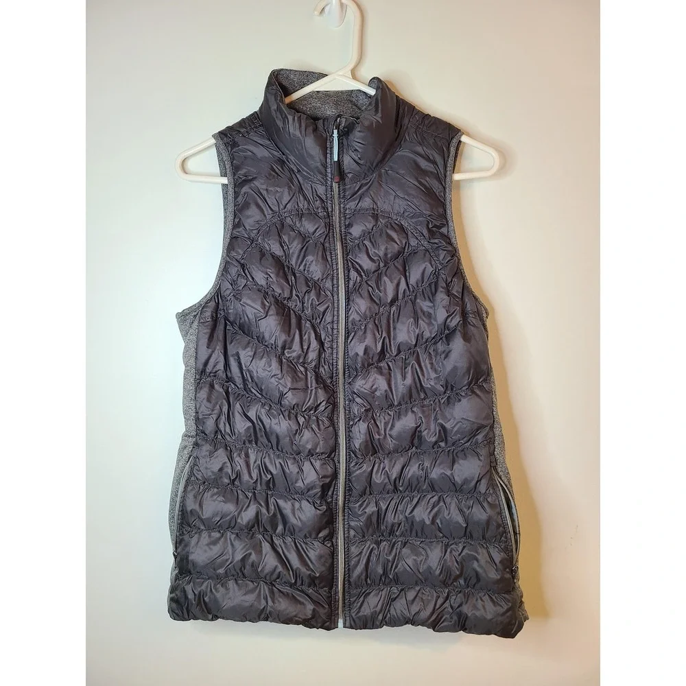 Tangerine Puffy‎ Vest Wm Med Gray Down Lightweight Full Zip Stretch Side Panel